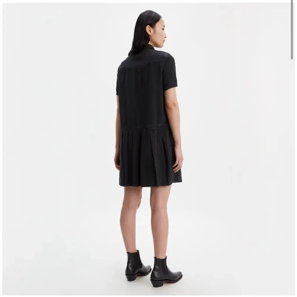 Levi's‎ Denim Dress Mirai Western Short Sleeve Pearl Snap Mini Black Size Small